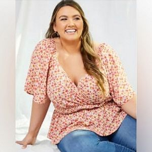💓A Beautiful Soul (Arula) Ditzy Floral Faux Wrap Peplum Top